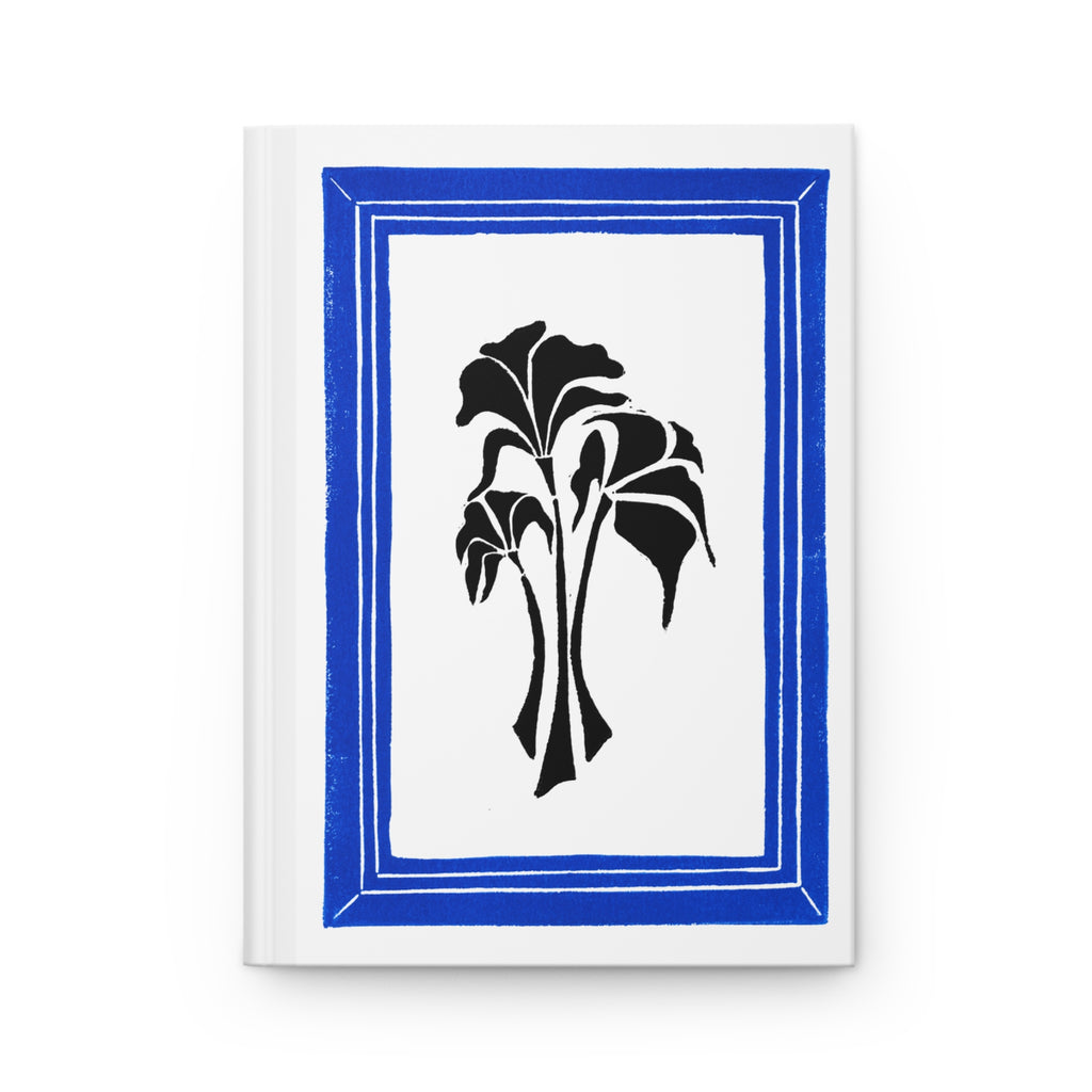 Blue Framed Flower: Hand-Carved Linocut Design Matte Hardcover