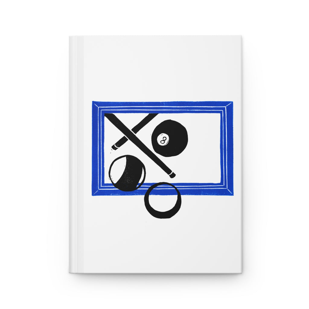 Billiard Journal: Hand-Carved 8-Ball Pool Linocut Design Matte Hardcover Black and Blue