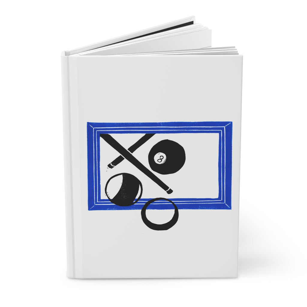 Billiard Journal: Hand-Carved 8-Ball Pool Linocut Design Matte Hardcover Black and Blue