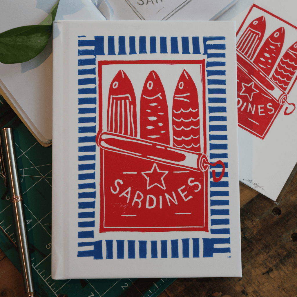 Sardines Journal: Hand-Carved Linocut Design Matte Hardcover