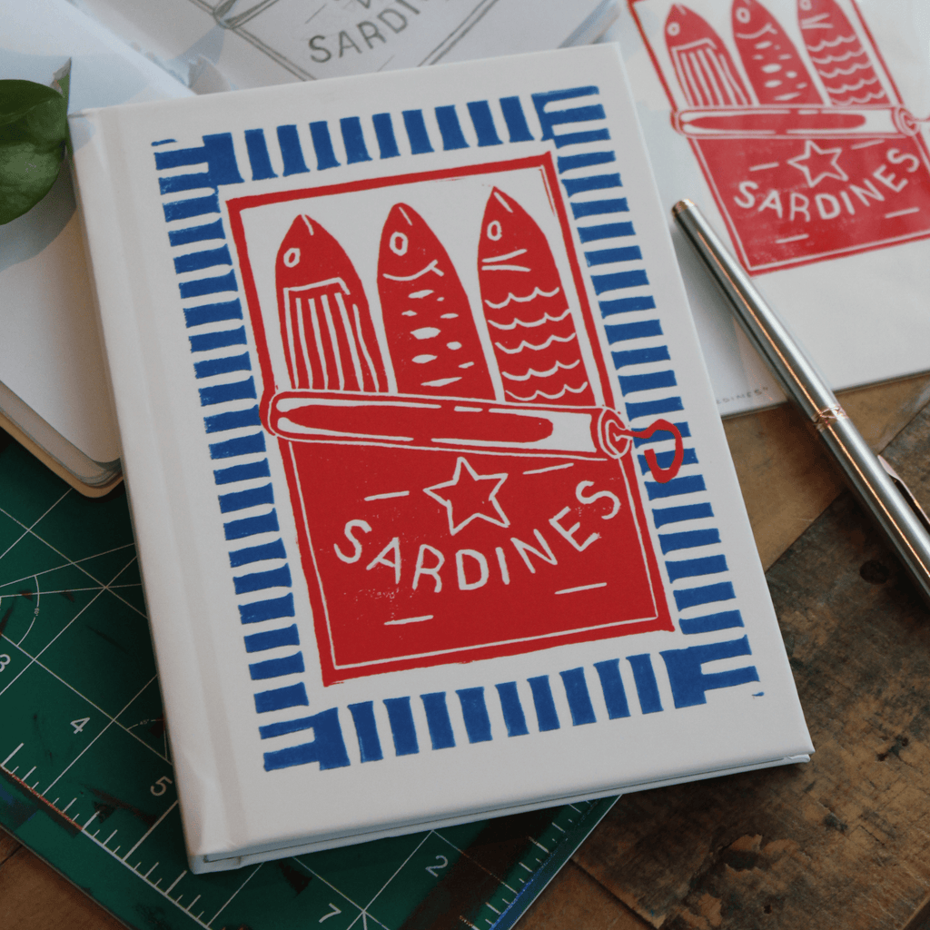 Sardines Journal: Hand-Carved Linocut Design Matte Hardcover