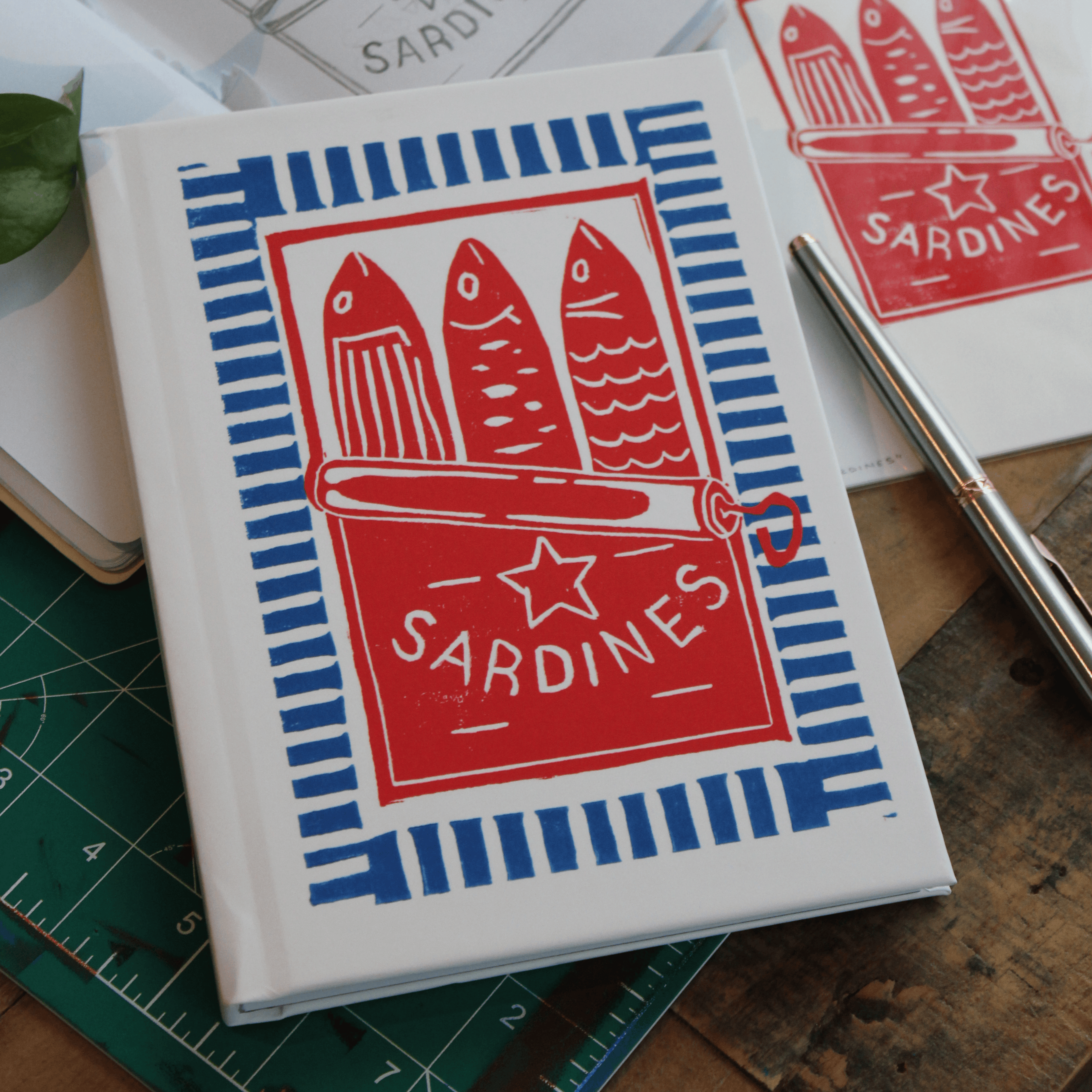 Sardines Journal: Hand-Carved Linocut Design Matte Hardcover