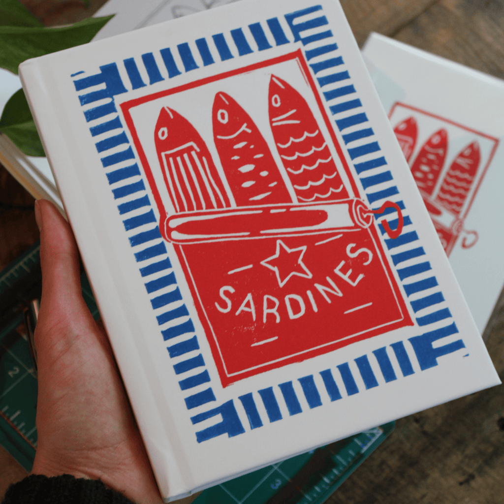 Sardines Journal: Hand-Carved Linocut Design Matte Hardcover